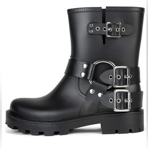 Jeffrey Campbell Black Combat Boots with Silver Buckles